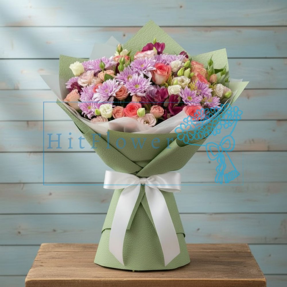 Букет цветов из: Розы, Альстромерии и Хризантемы